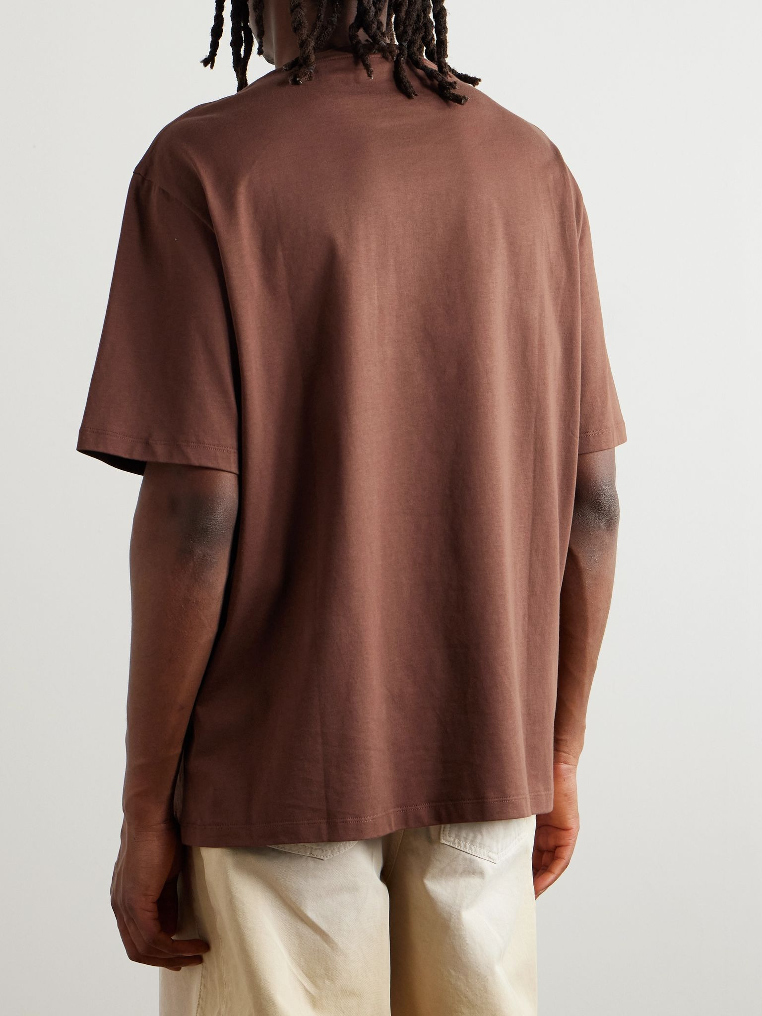 + Paula's Ibiza Logo-Embroidered Cotton-Jersey T-Shirt Brown - 3