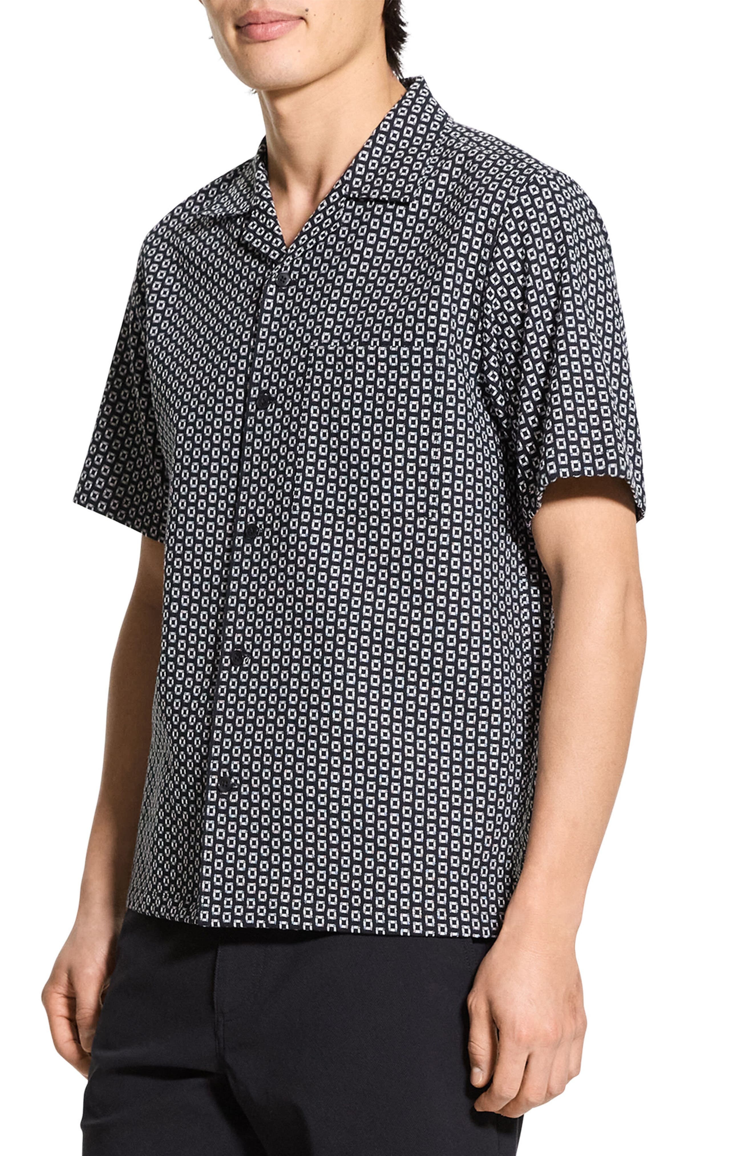 Theory Noll Gemometric Cotton Camp Shirt in Black/White at Nordstrom - 4