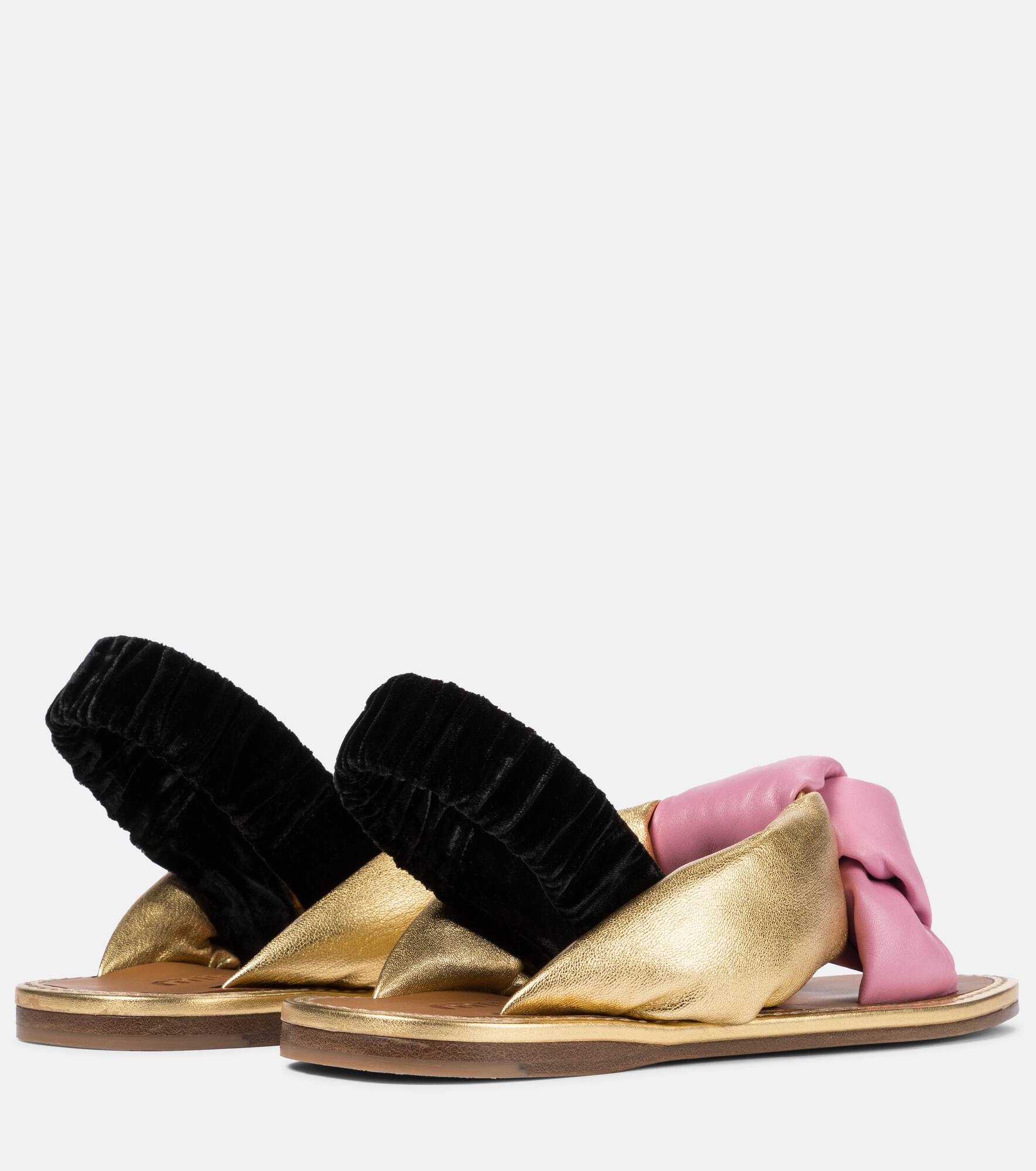 Metallic leather slingback sandals - 3