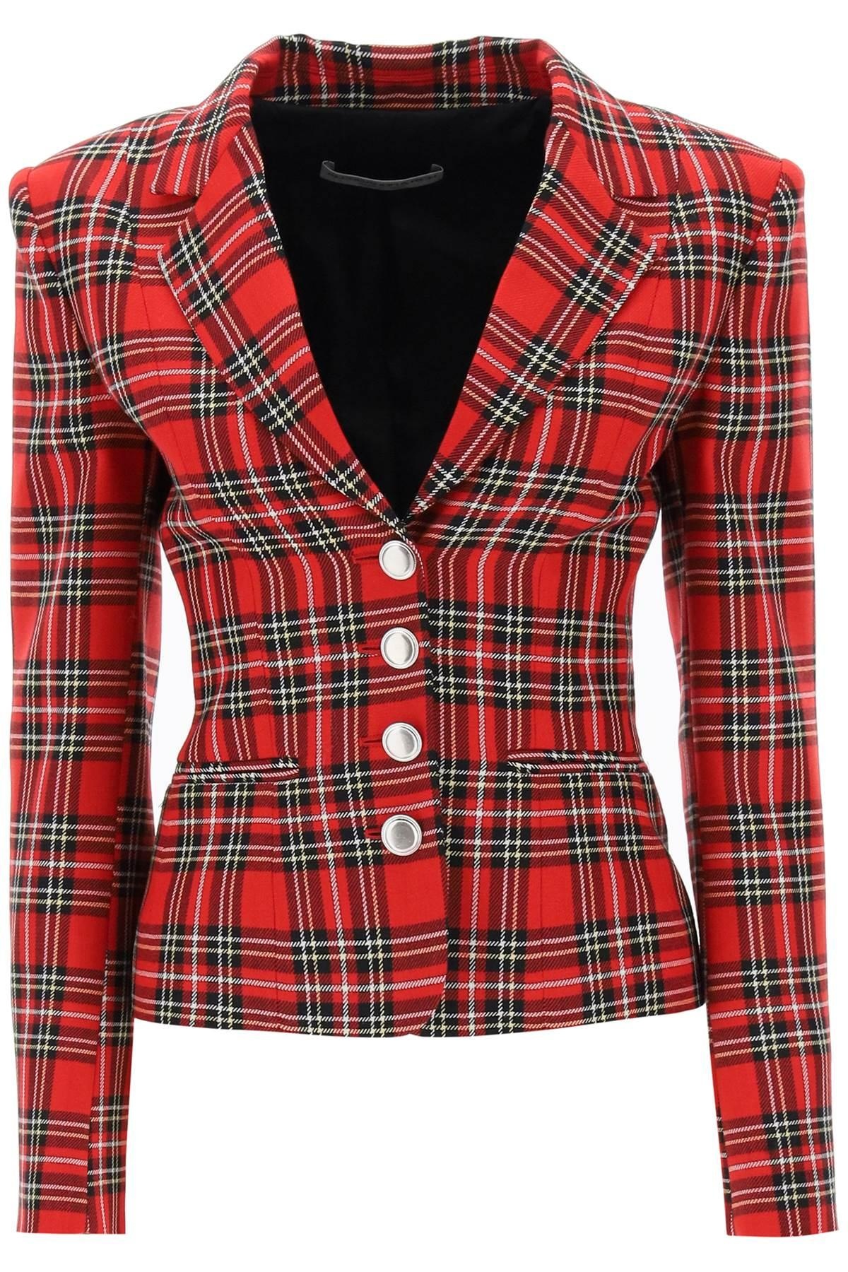Alessandra Rich Wool Single Breasted Jacket With Tartan Motif - 1