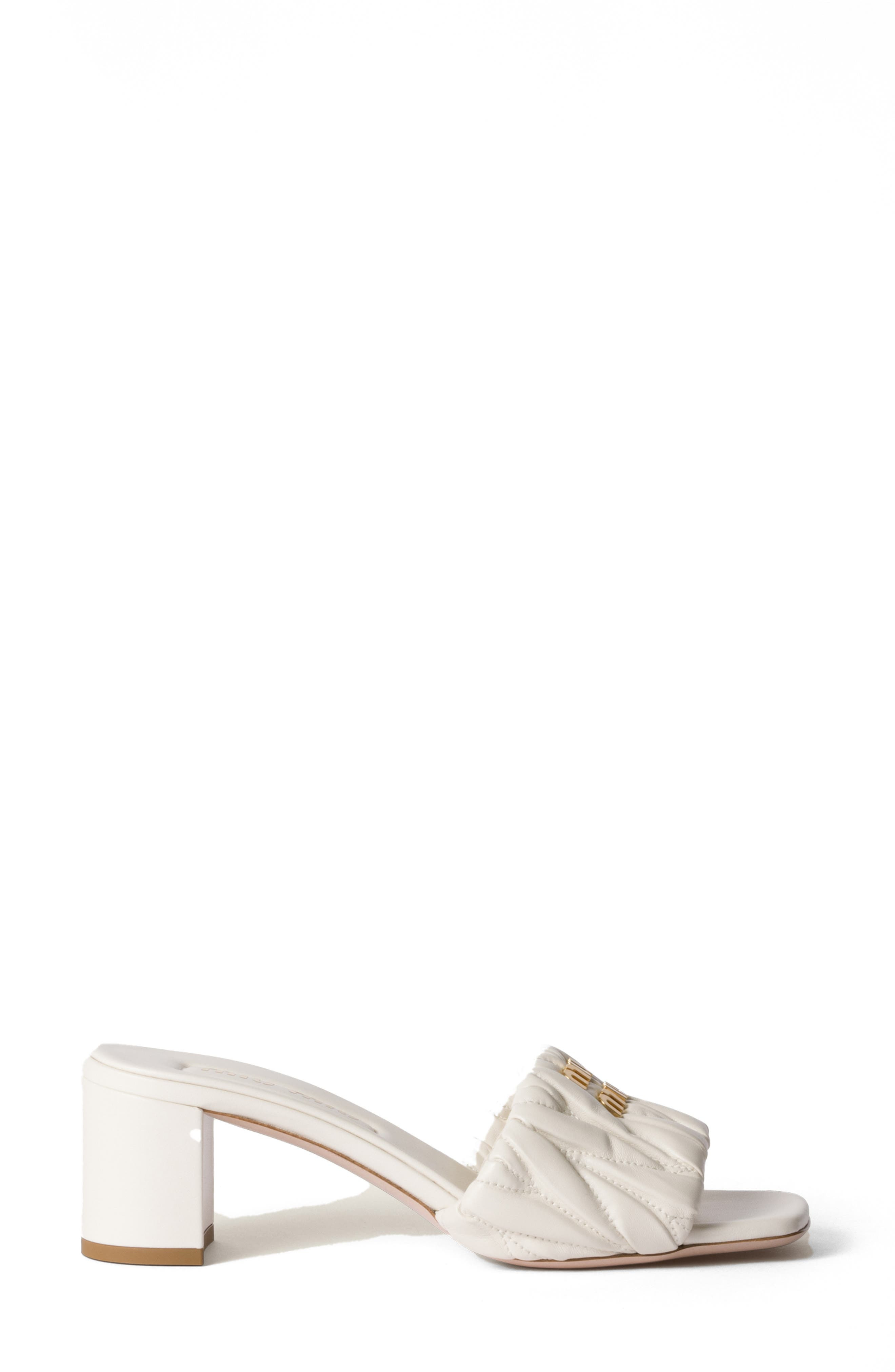 Miu Miu Matelassé Block Heel Slide Sandal in Bianco at Nordstrom - 2