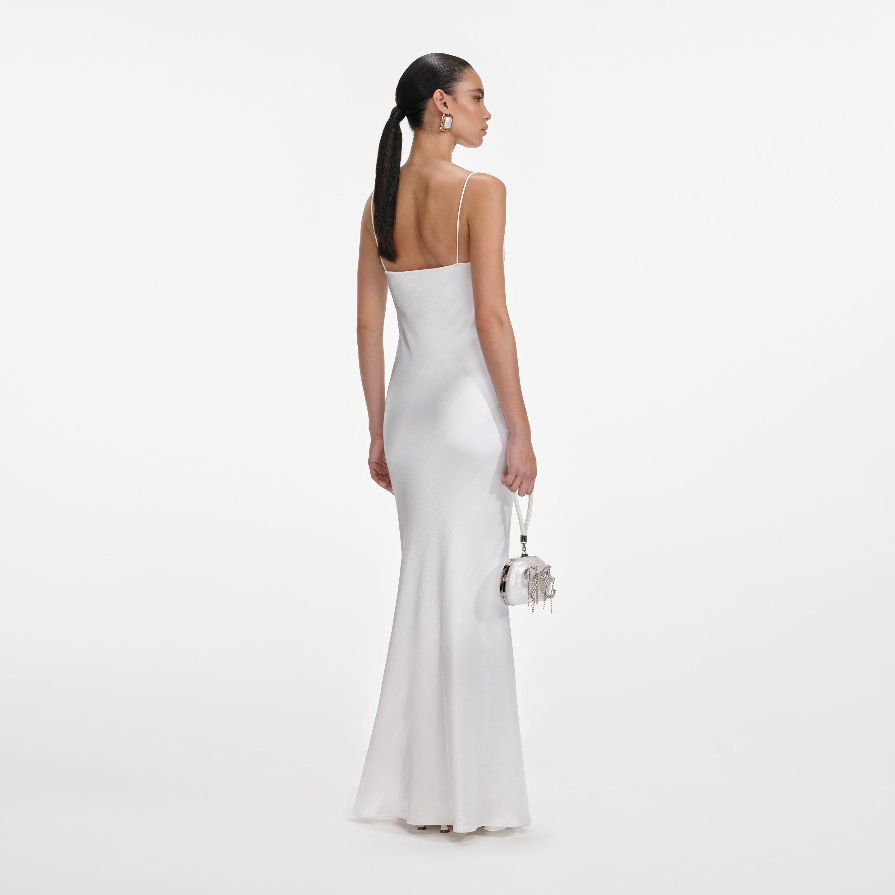 White Satin Lace Maxi Dress - 3