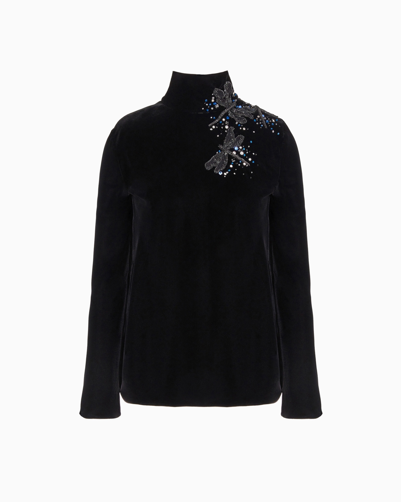 VELVET BLOUSE WITH DRAGONFLY EMBROIDERY - 1