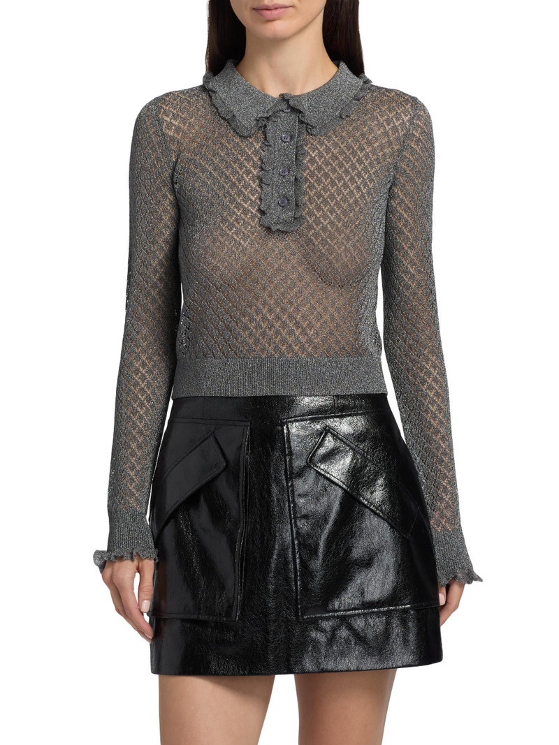 Women's Klara Ruffle Pointelle-Knit Polo Shirt - Gunmetal 3
