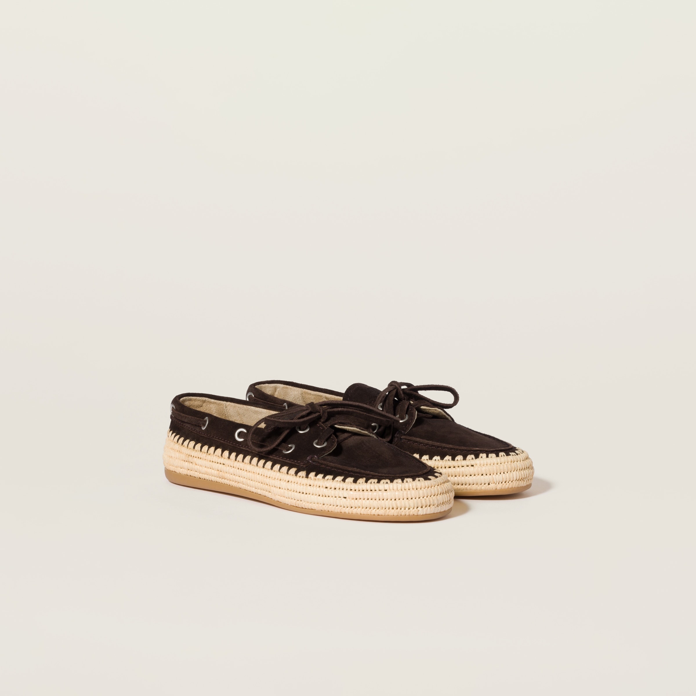 Suede and raffia boat shoes - 1