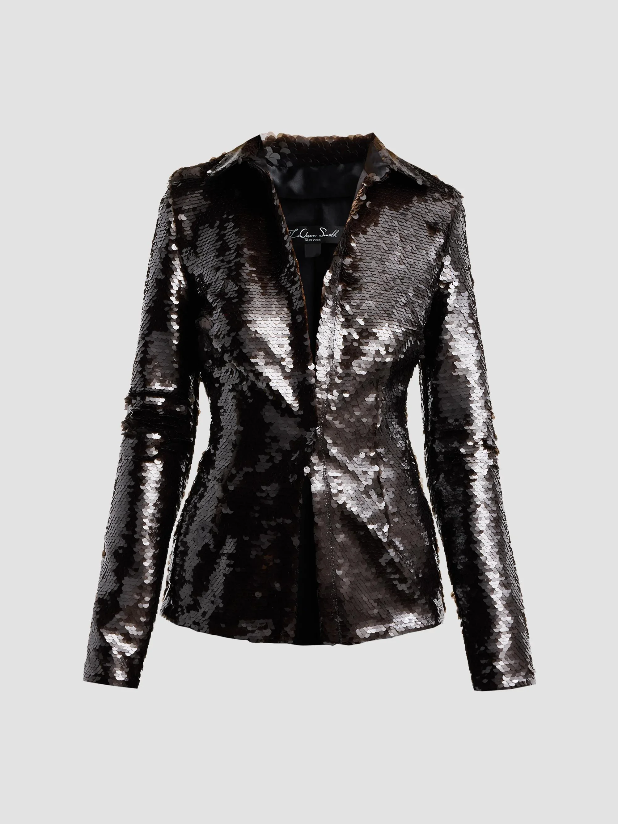 Women's Sequin Button-Up Blouse - Chocolate - 1