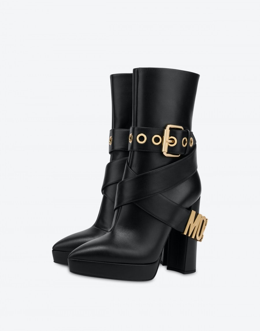 MOSCHINO BELT CALFSKIN ANKLE BOOTS - 1