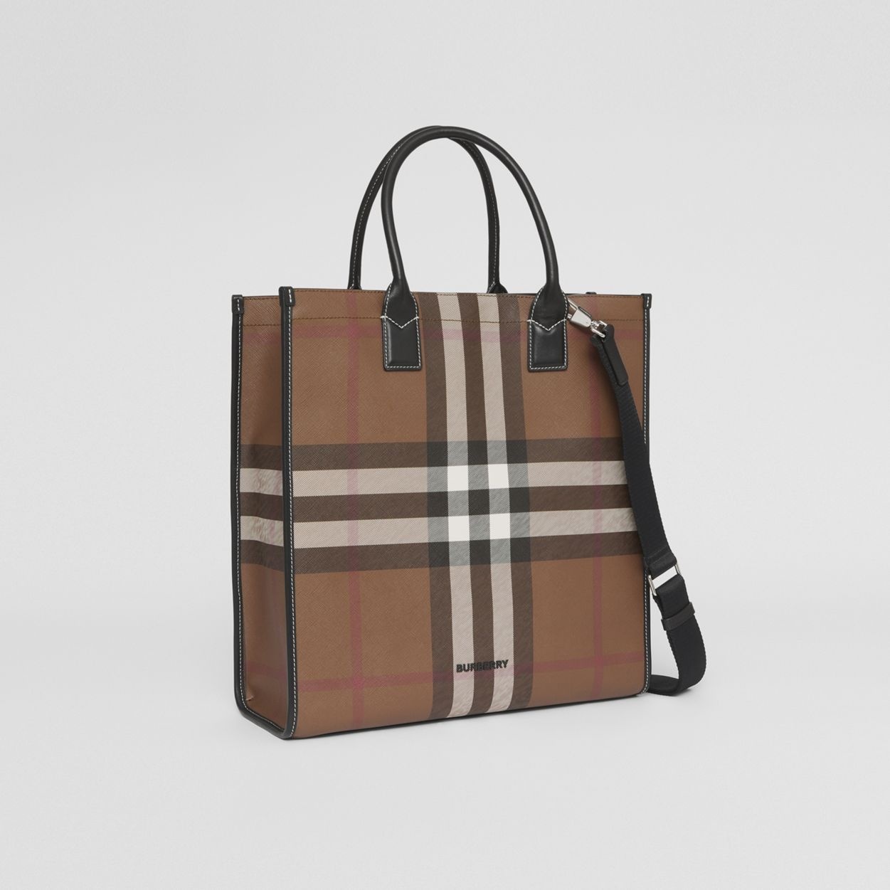 Check and Leather Tote - 7