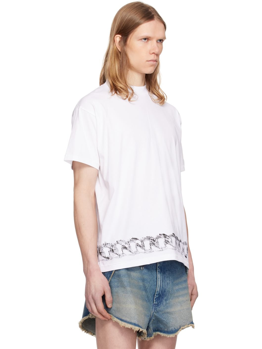 White Chain Belt Print Short Sleeve T-shirt - 2
