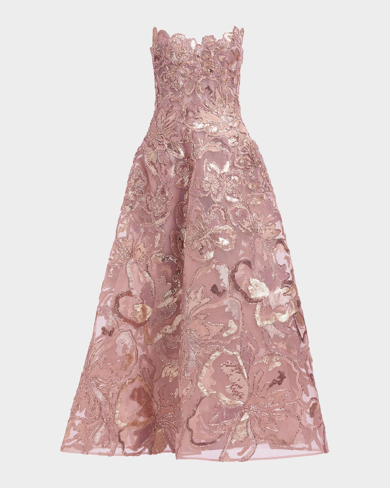 Strapless Floral Sequined Tea-Length Gown 1