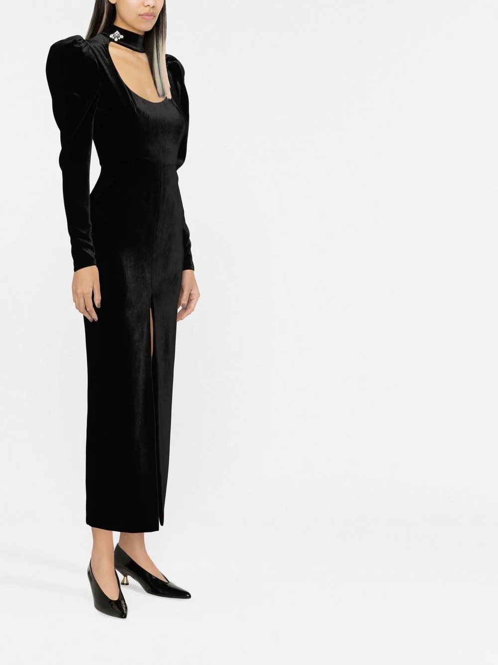 puff-shoulders velvet gown - 3