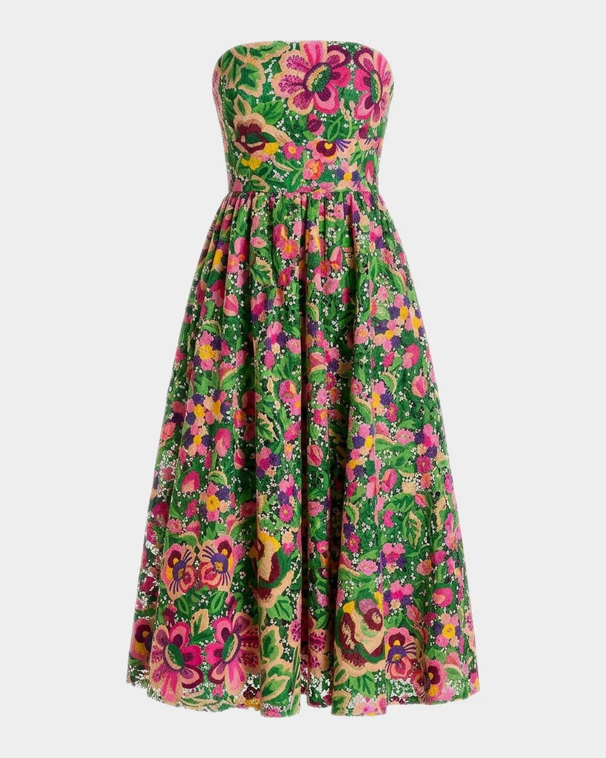 Strapless Floral Lace Midi Dress - 1