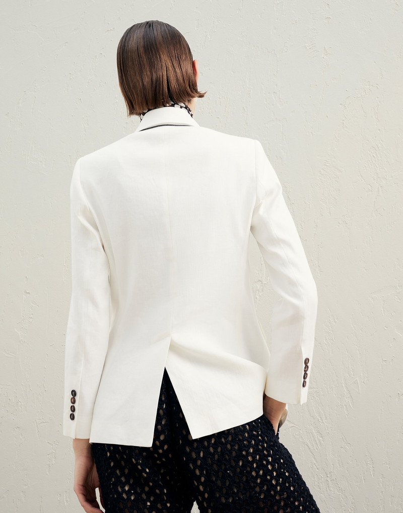 Brunello Cucinelli Comfort linen and cotton drill blazer with monili and ramage print foulard outlook