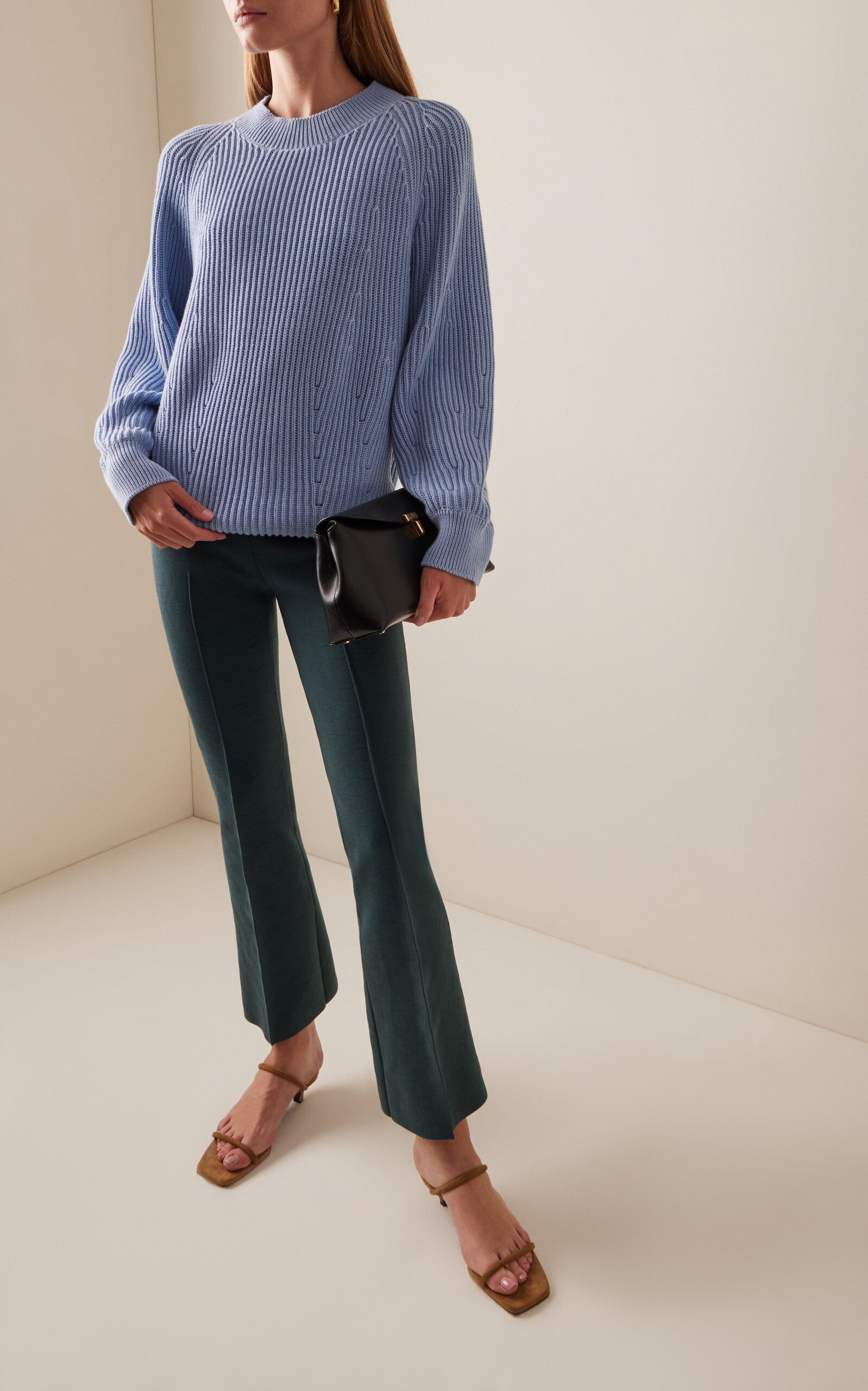 Kick Stretch-Cotton Knit Cropped Flared Pants green - 2