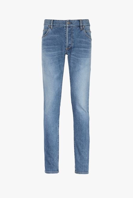 Slim cut blue cotton jeans with embossed Balmain logo - 2