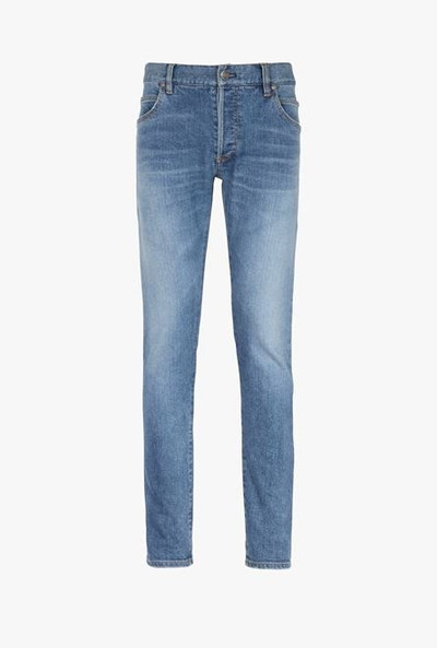 Balmain Slim cut blue cotton jeans with embossed Balmain logo outlook