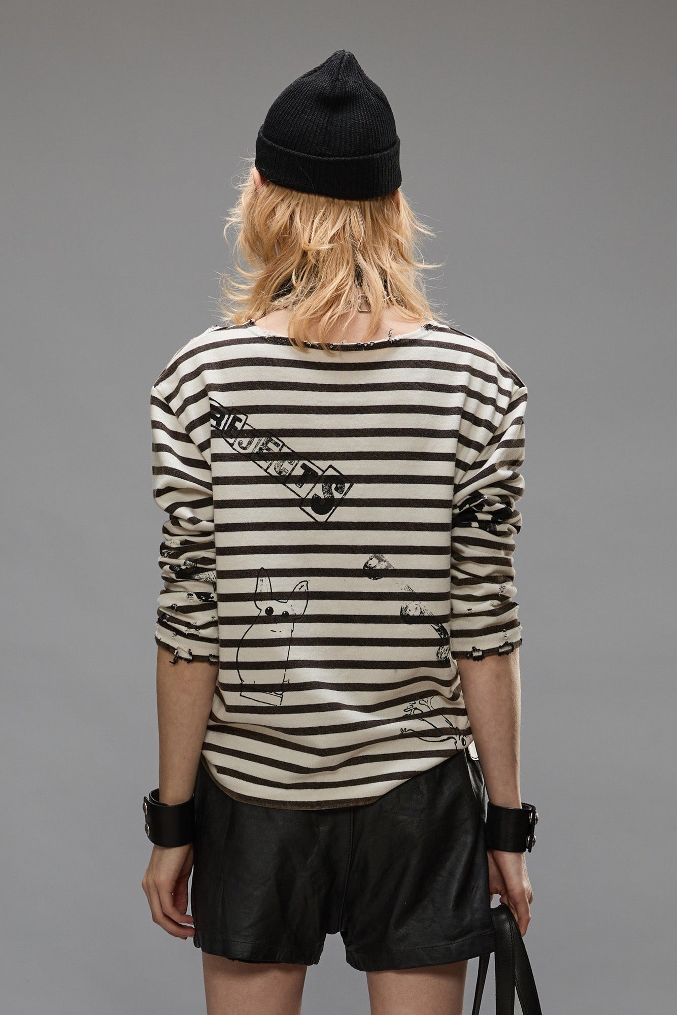LONG SLEEVE BRETON TEE - BLACK AND WHITE STRIPE - 5