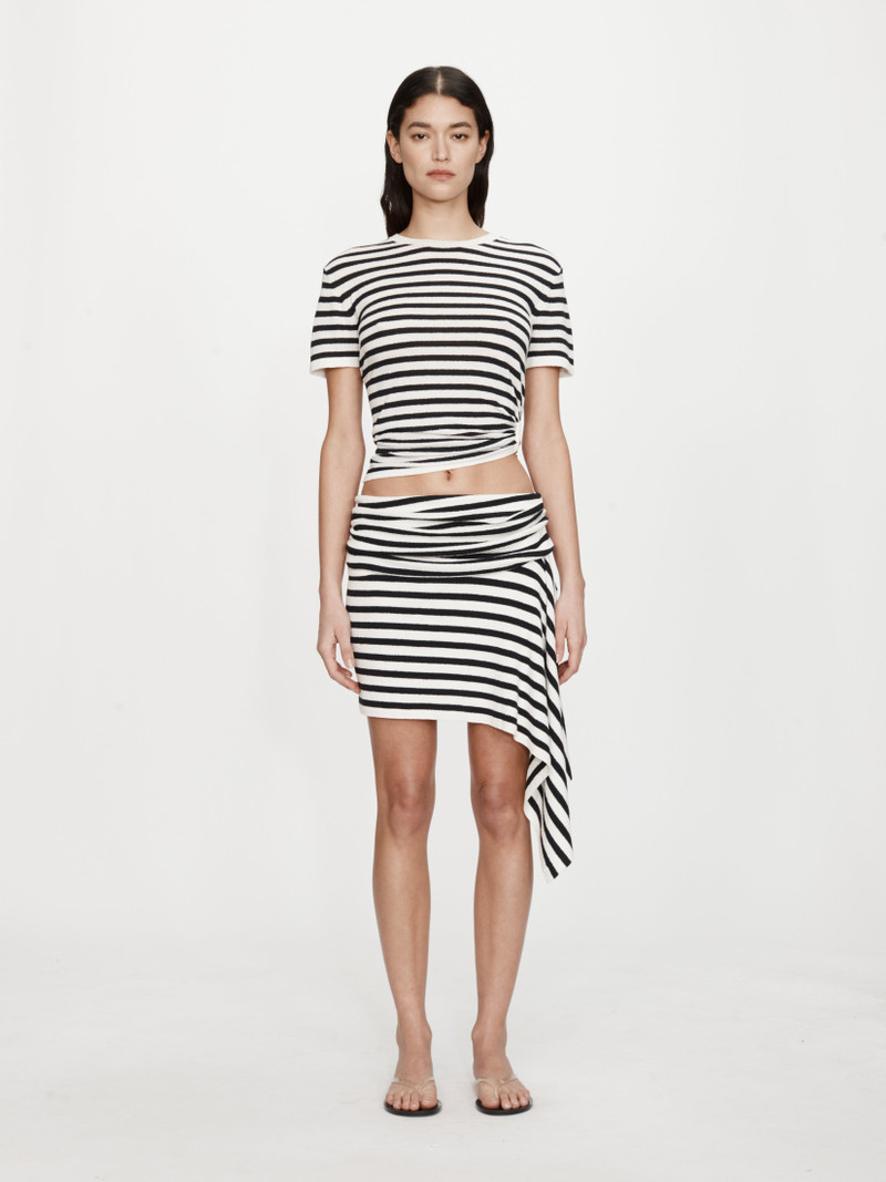 Stripe Knit Extension Drape Mini Skirt 1