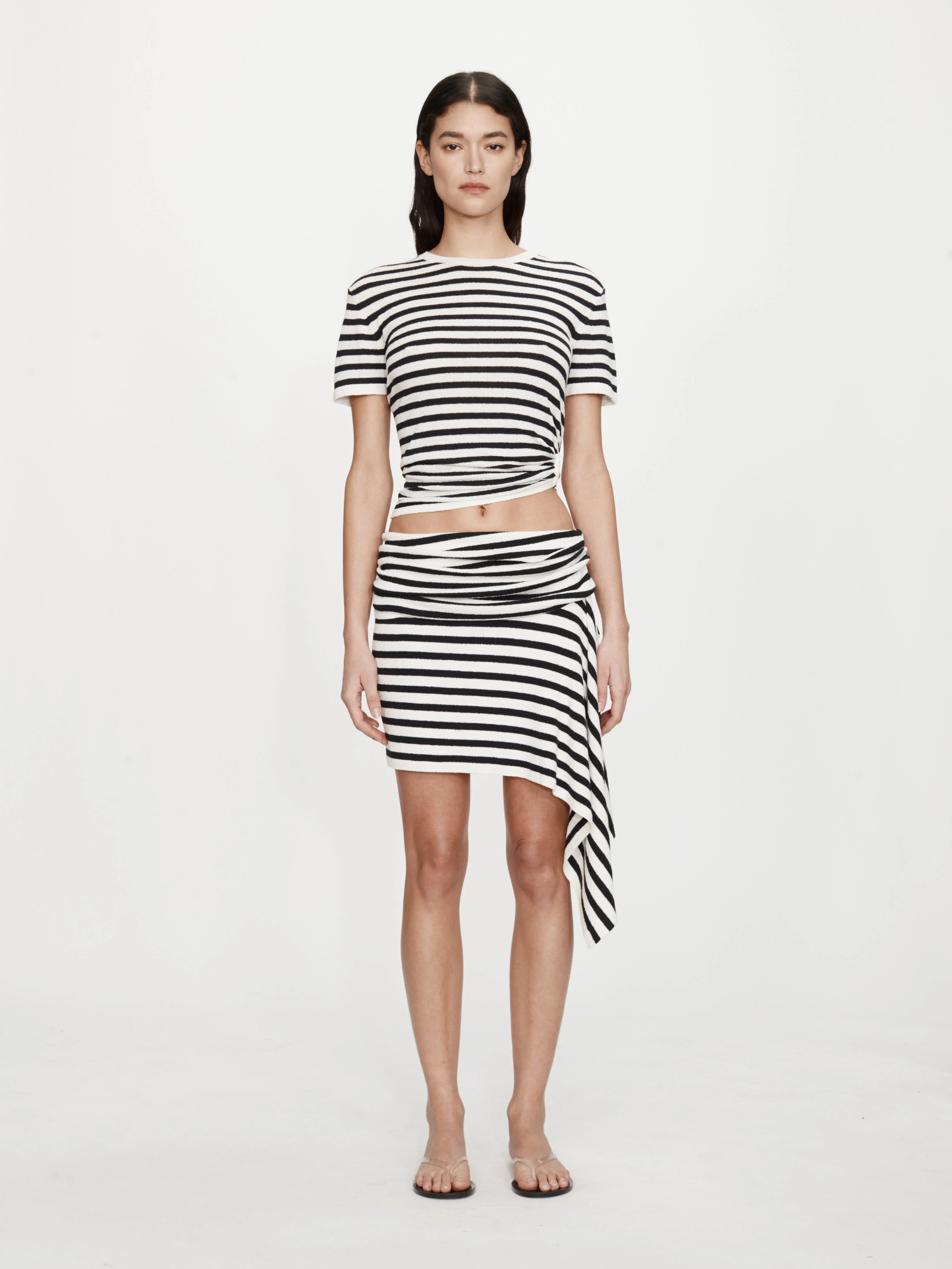 Stripe Knit Extension Drape Mini Skirt - 1