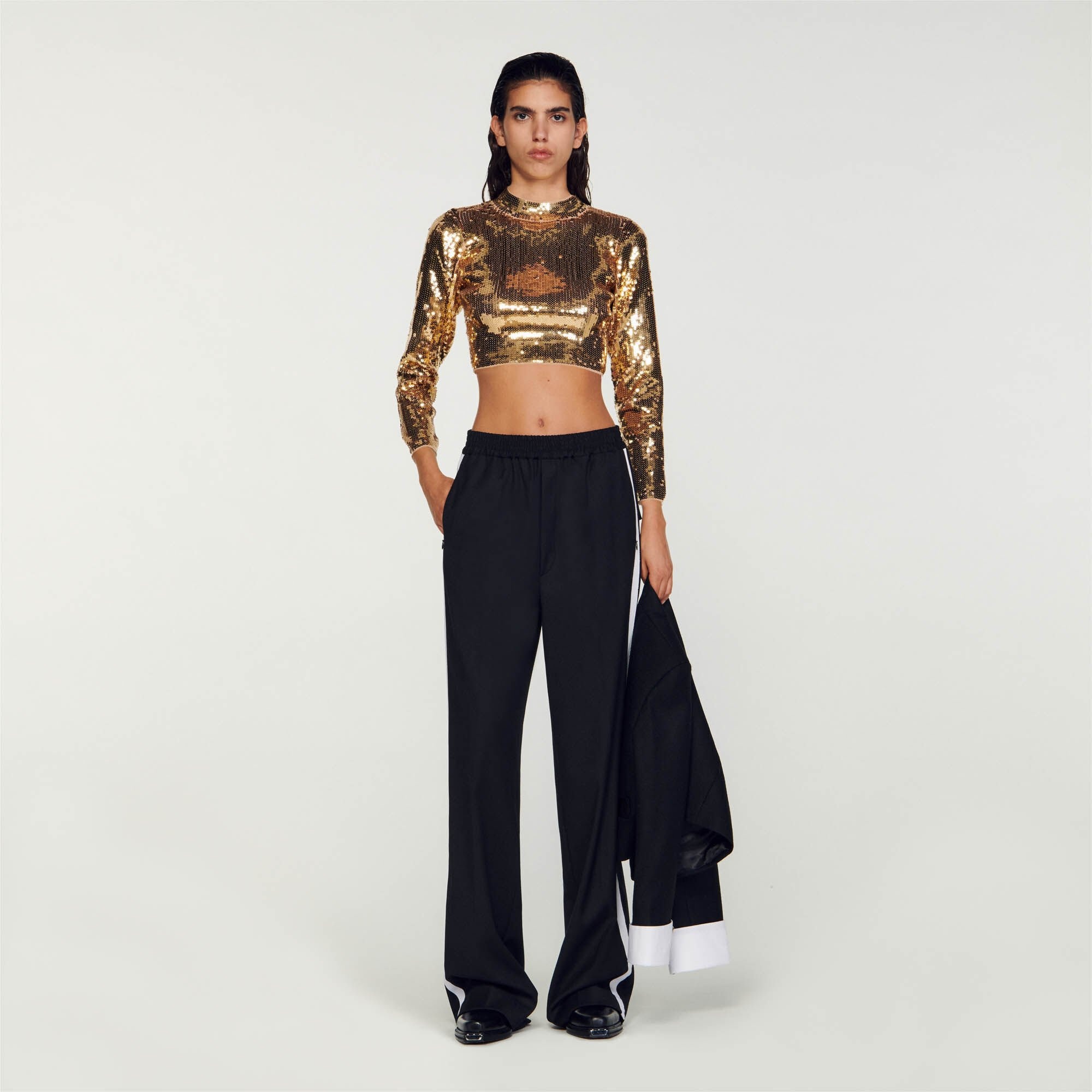 CROPPED KNIT SWEATER WITH SEQUINS - 2