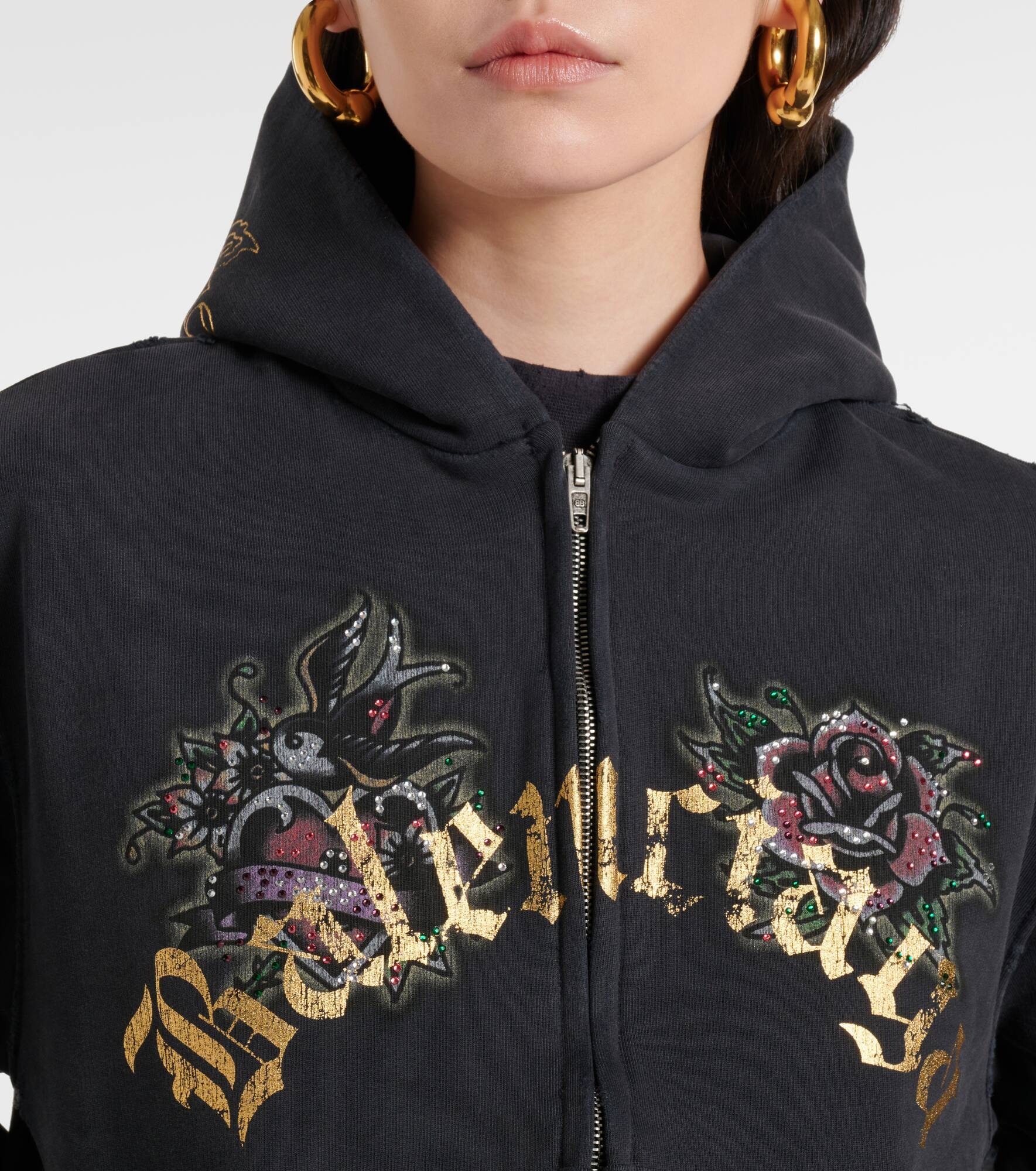 Tacky Tattoo distressed cotton fleece hoodie - 4