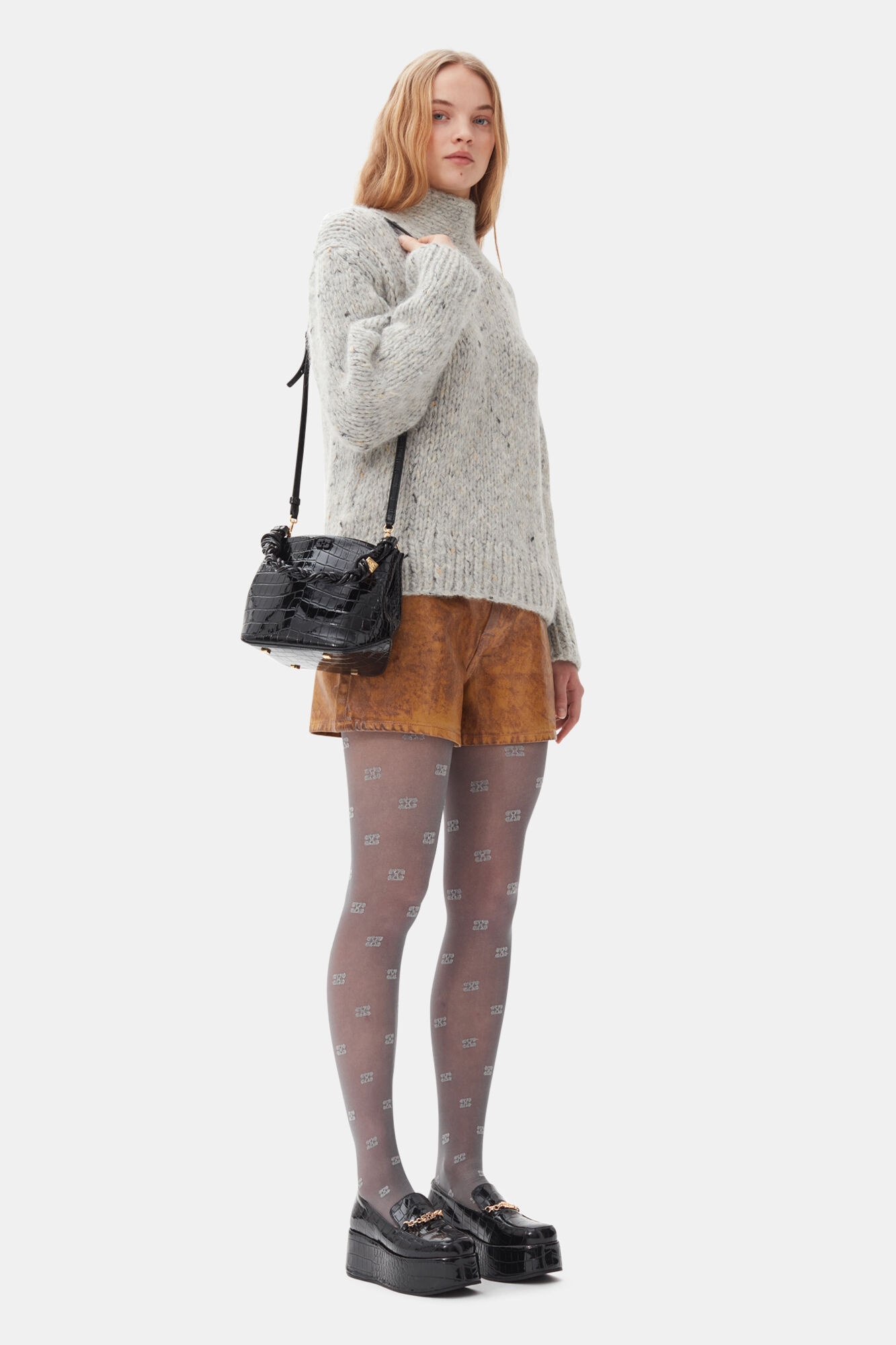 BLACK CROCO GANNI BOU BUCKET BAG - 4
