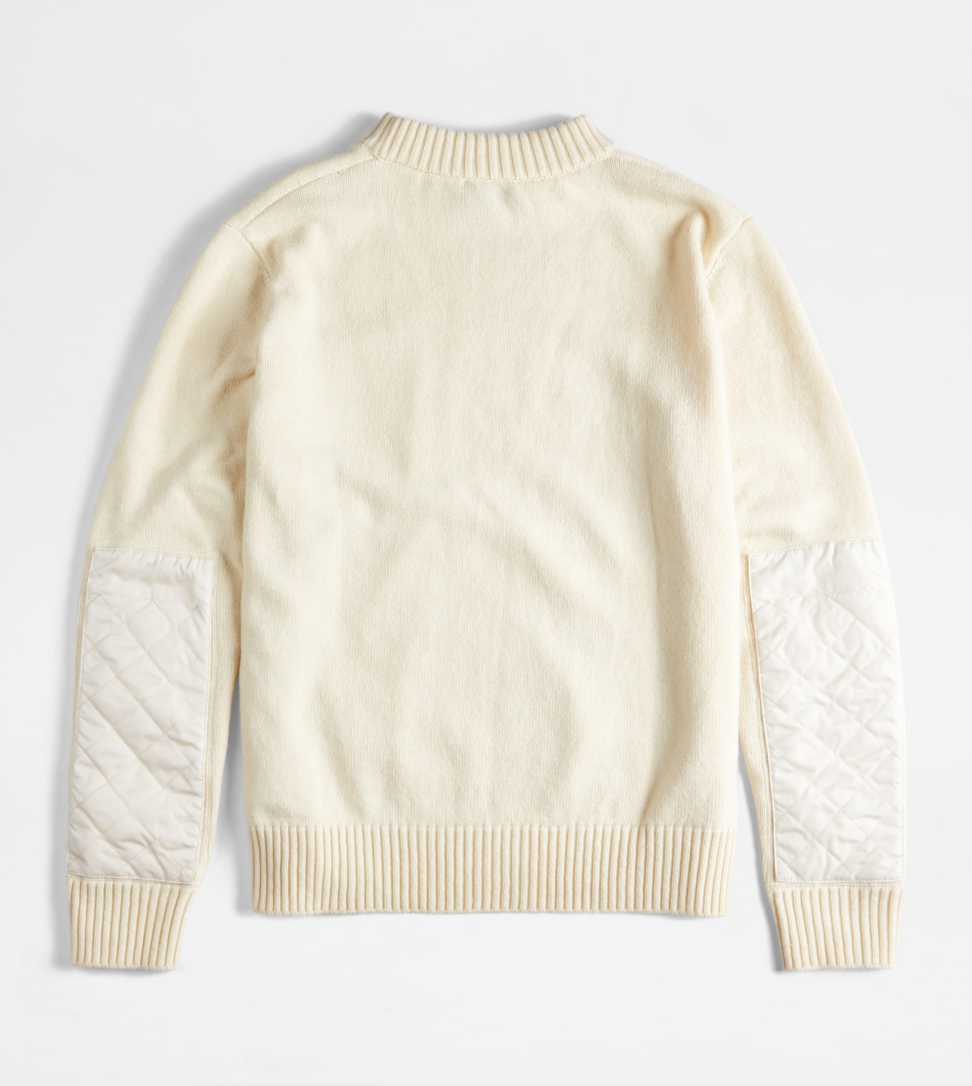 TOD'S ROUND NECK JUMPER WITH QUILTED PATCHES - WHITE - 6