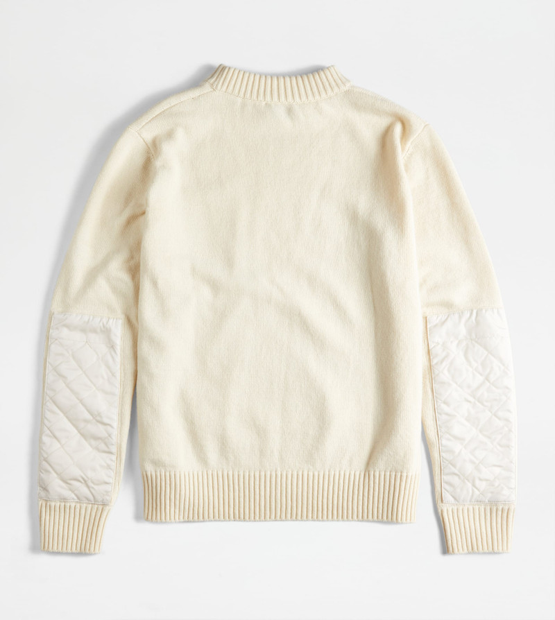 TOD'S ROUND NECK JUMPER WITH QUILTED PATCHES - WHITE 6