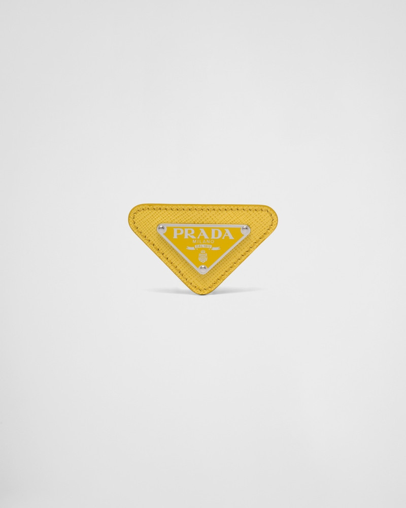 Enameled triangle pin with Saffiano trim 1