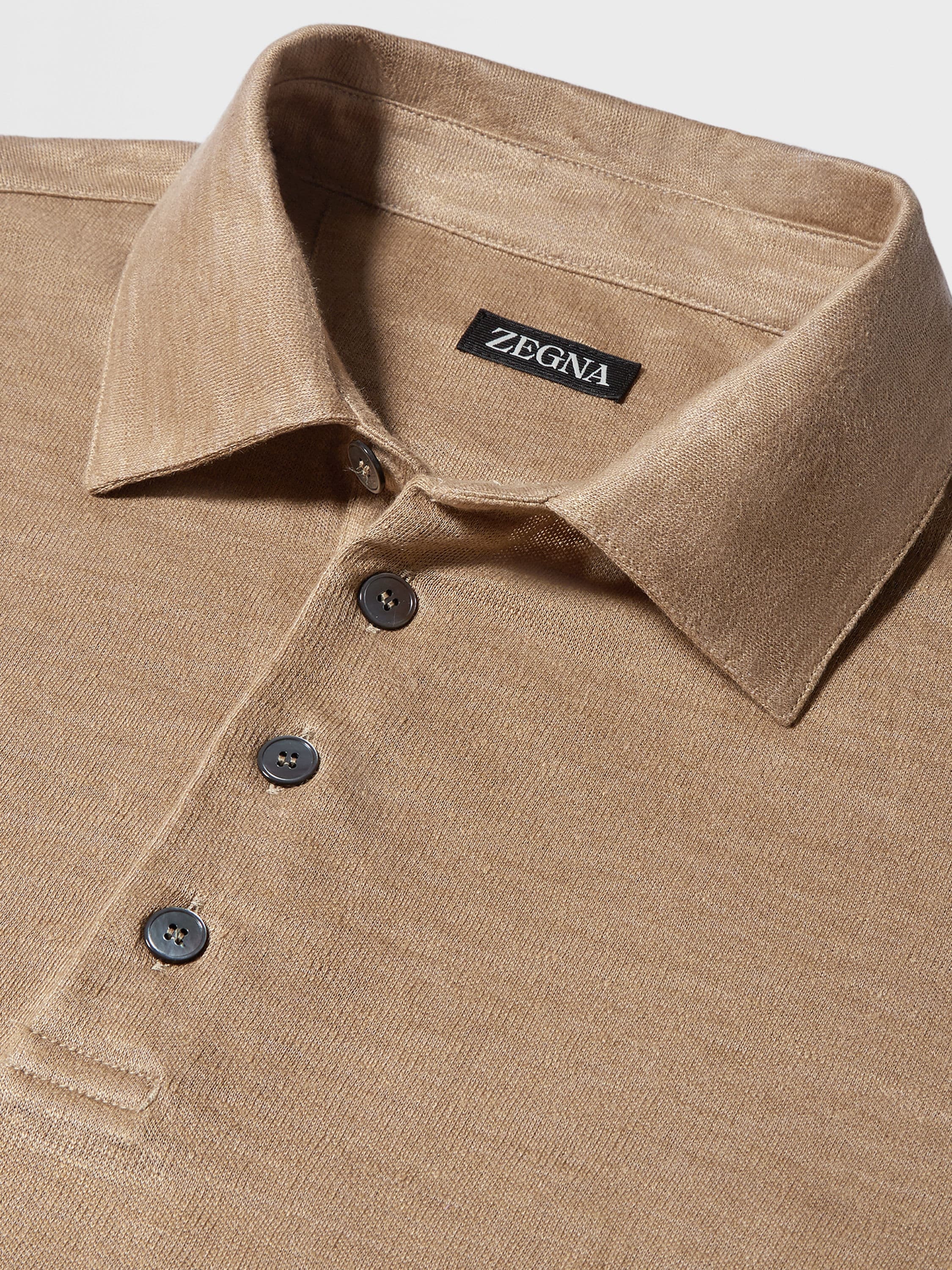 CAMEL PURE LINEN SHORT-SLEEVE POLO - 4