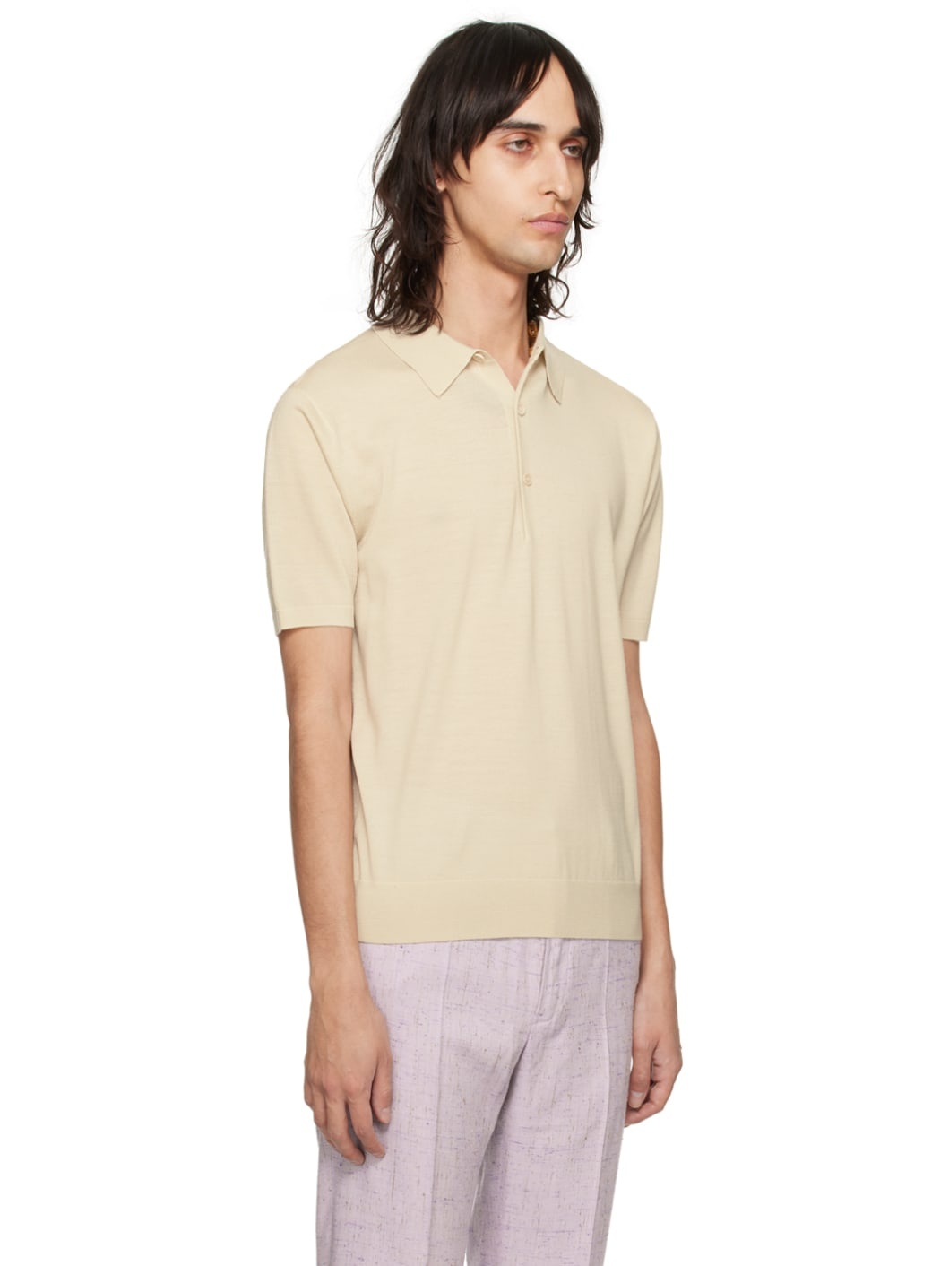 Beige Spread Collar Polo - 4