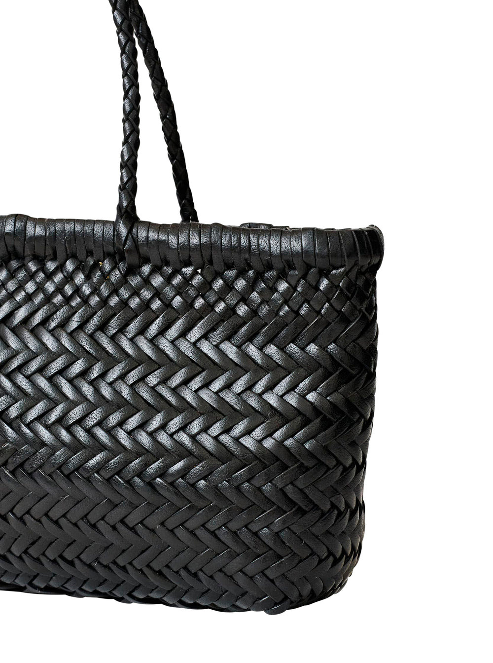 Dragon Diffusion Women 'Flat Gora' Black Mini Shoulder Bag With Two Top Handles And Interwoven Desig - 4