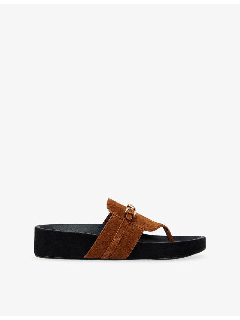 Buckle-Embellished Toe-Post Suede Sandals 1