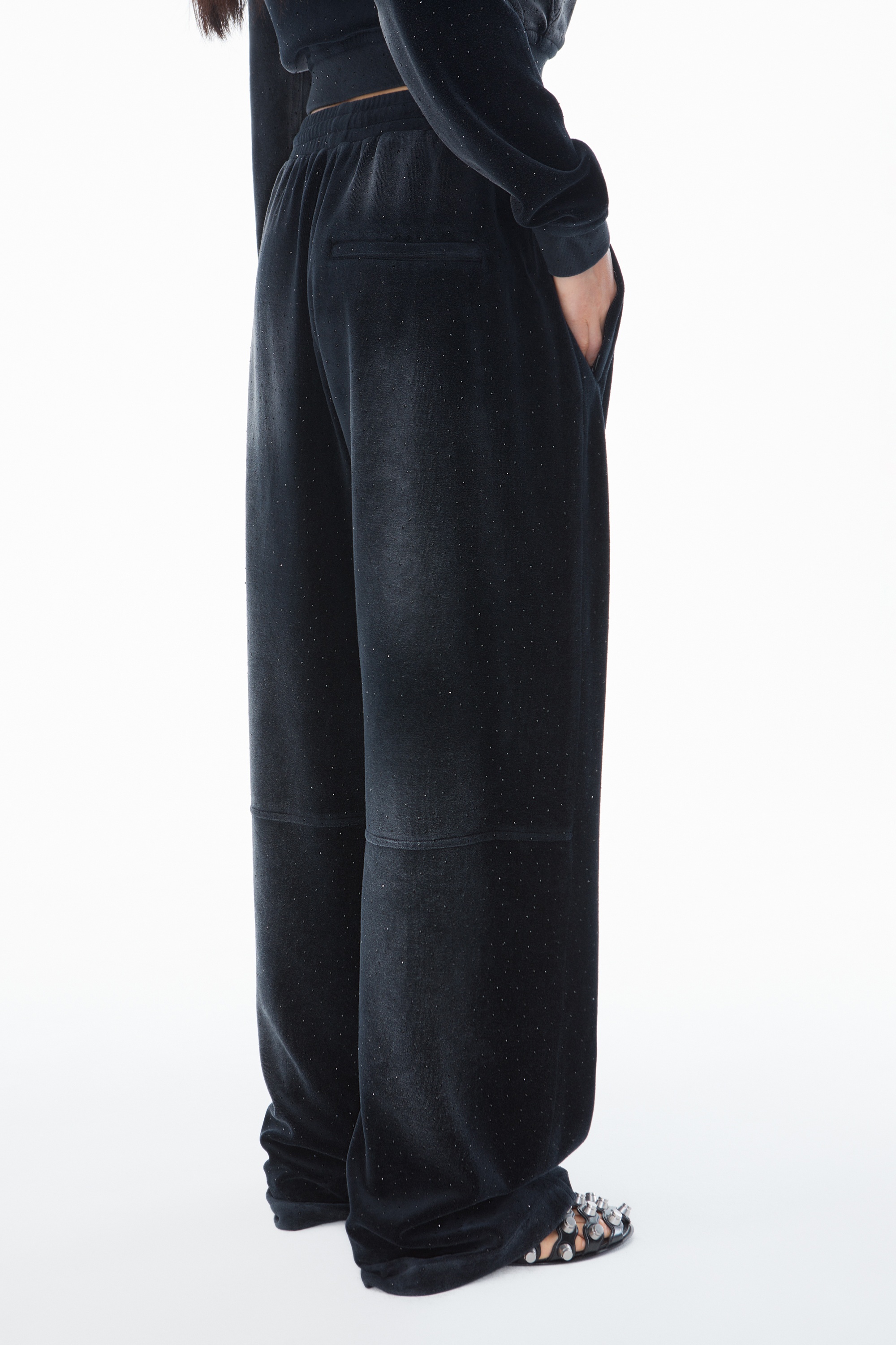 Sweatpant with Clear Bead Hotfix in Crushed Velour - 6