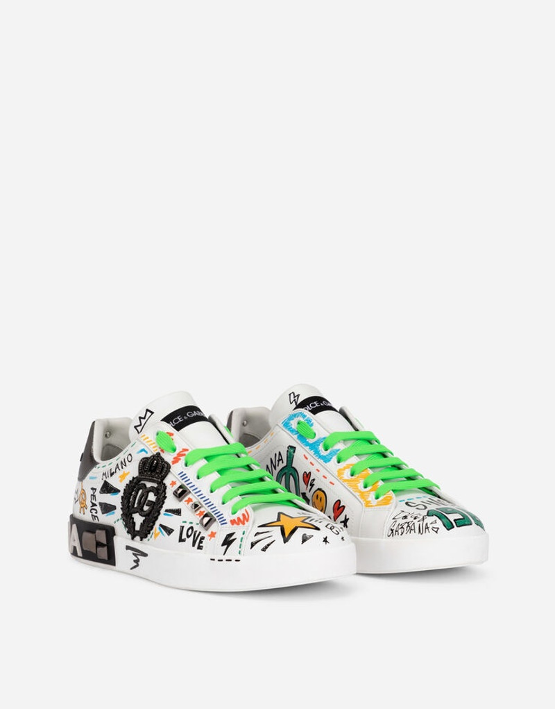 Dolce & Gabbana Calfskin Portofino sneakers with embroidery and studs outlook