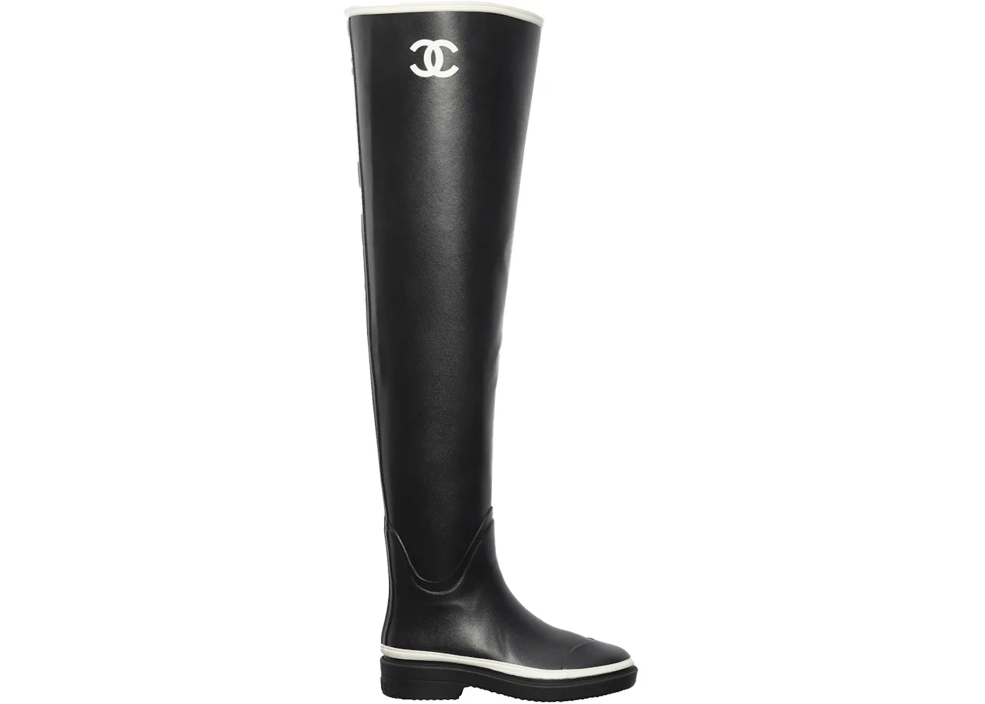 Chanel Thigh High Rubber Rain Boots Black - 1