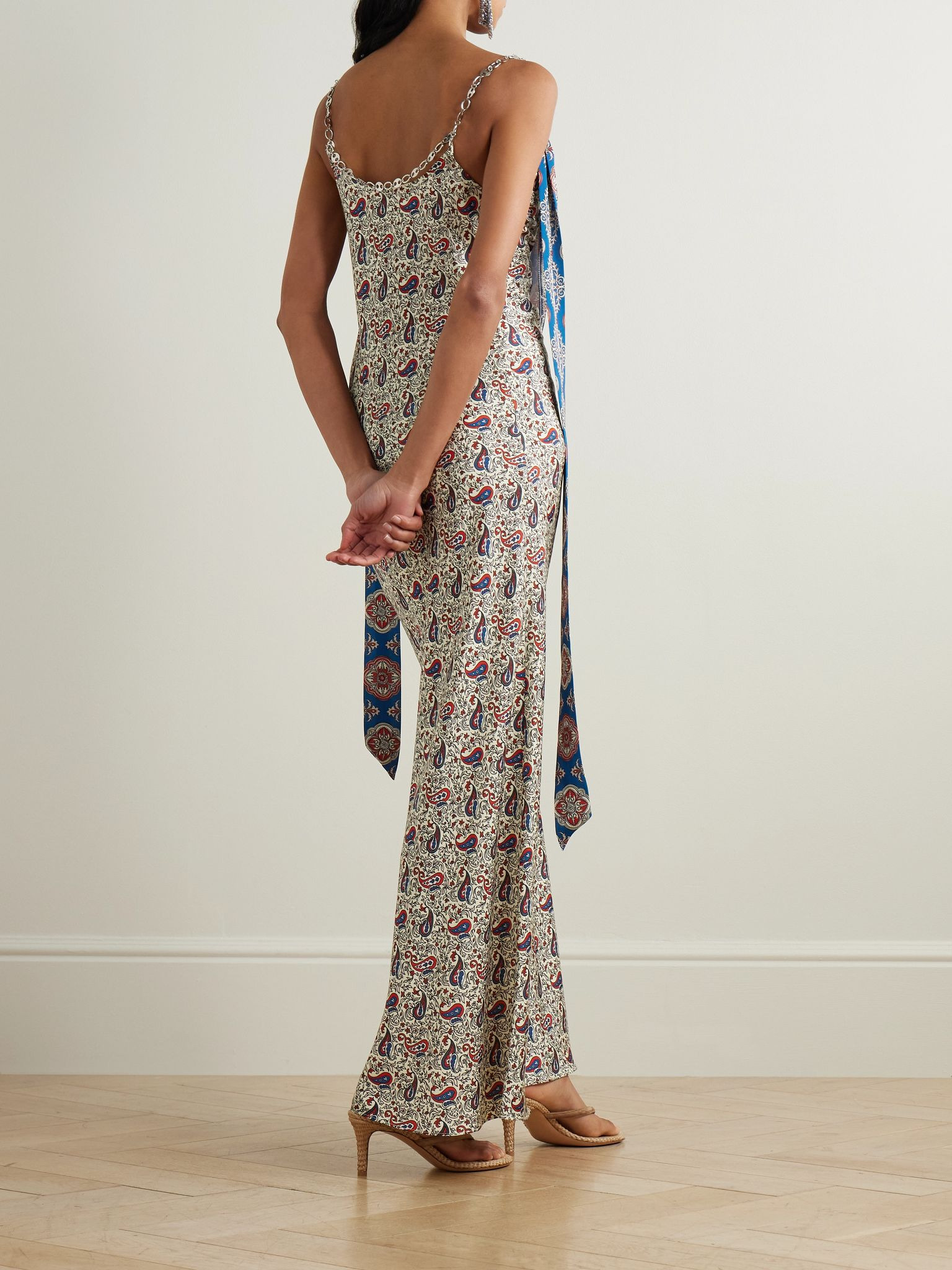 Chain-embellished paisley-print crepe maxi dress Cream - 3