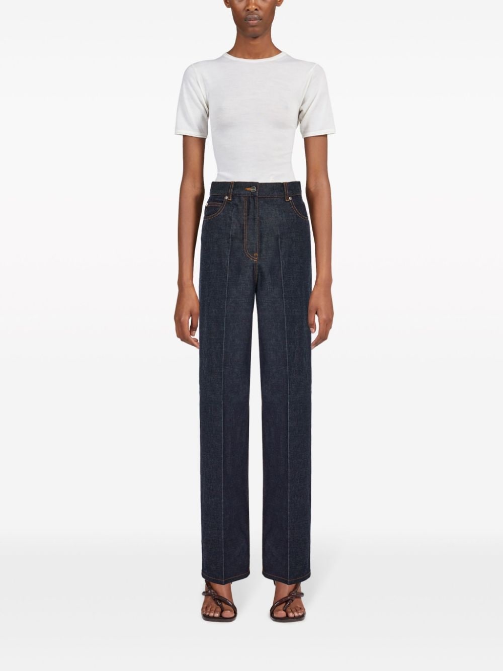 logo-appliquÃ© contrast-stitching wide-leg jeans - 2