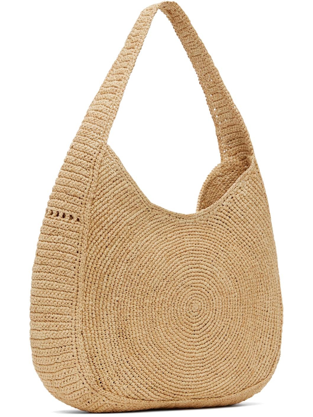 Beige Logo Raffia Slouchy Medium Tote - 3