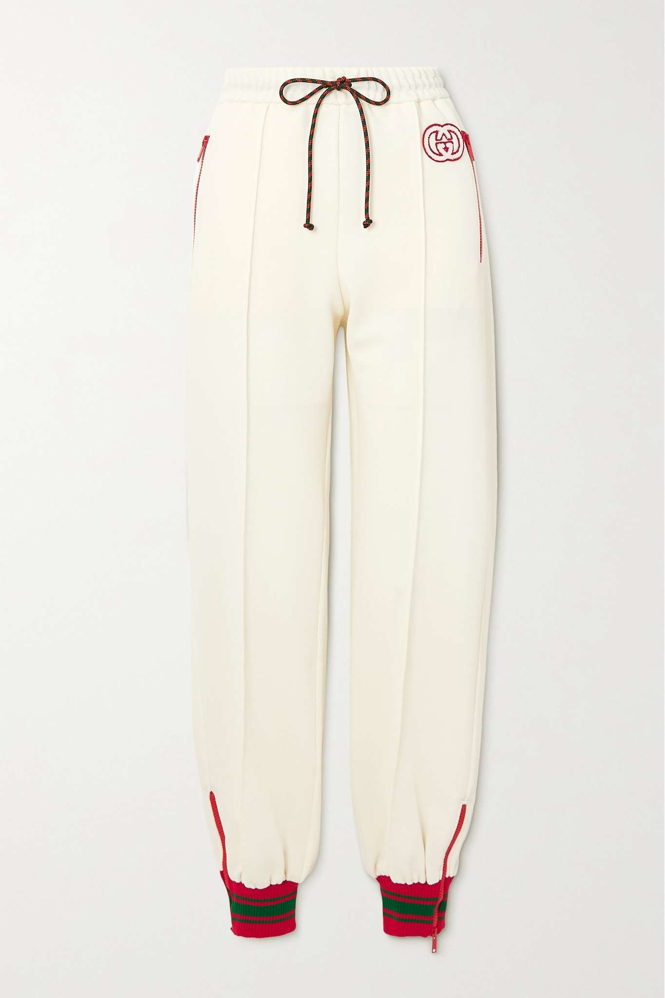 Striped appliquéd stretch-jersey tapered track pants - 1