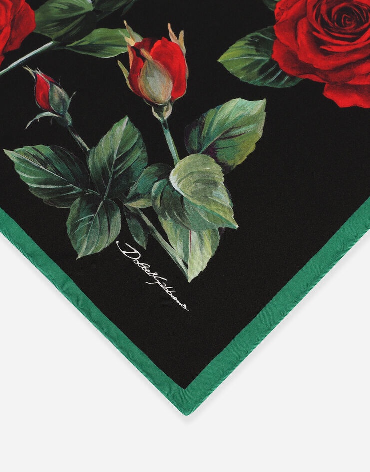 Twill scarf with red rose print (50 x 50) - 2