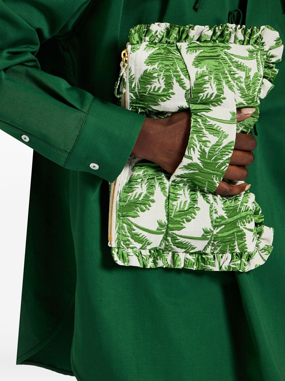 ruffled palm-print clutch bag - 3