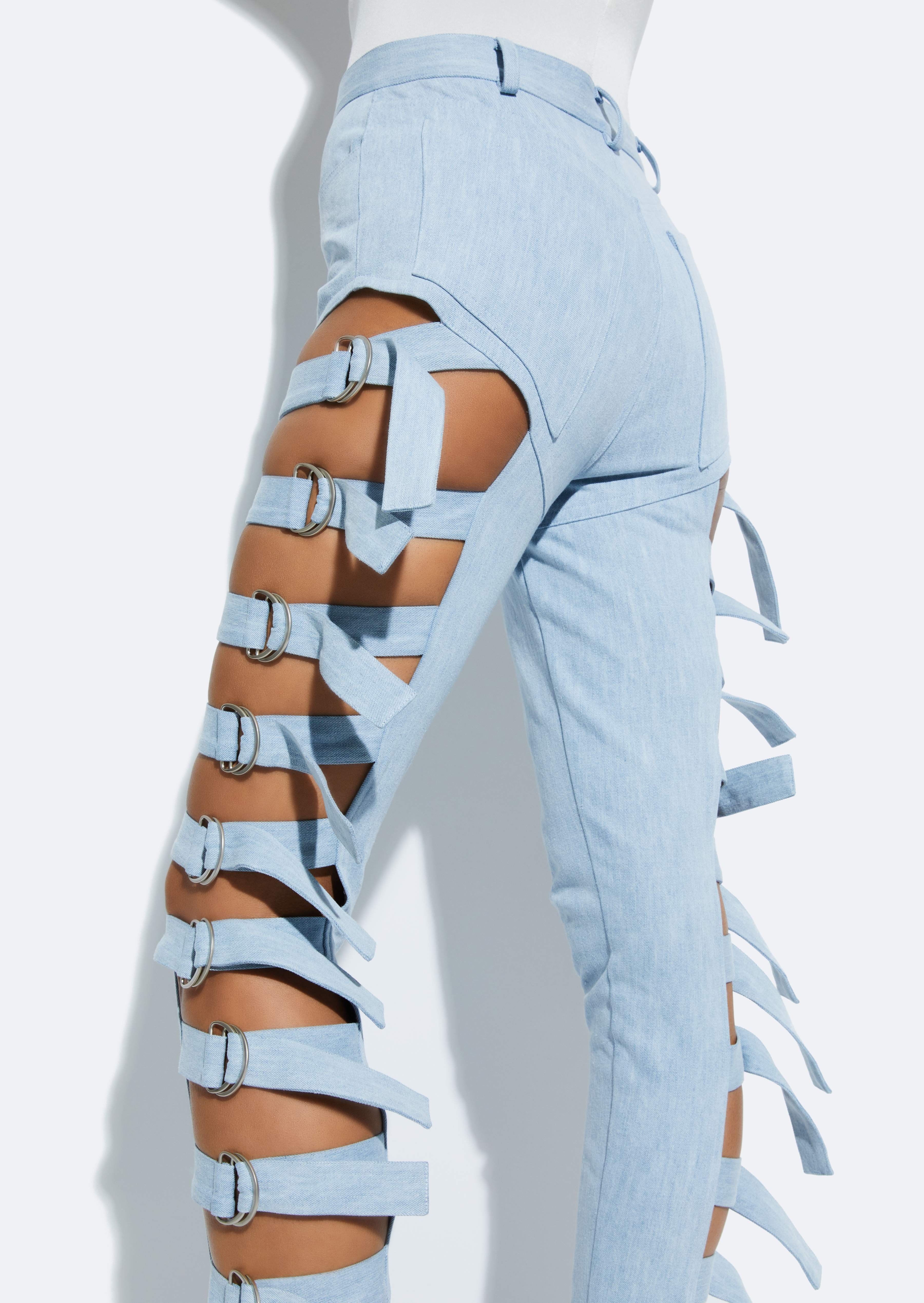 Washed Denim Side Buckle Pant - 6