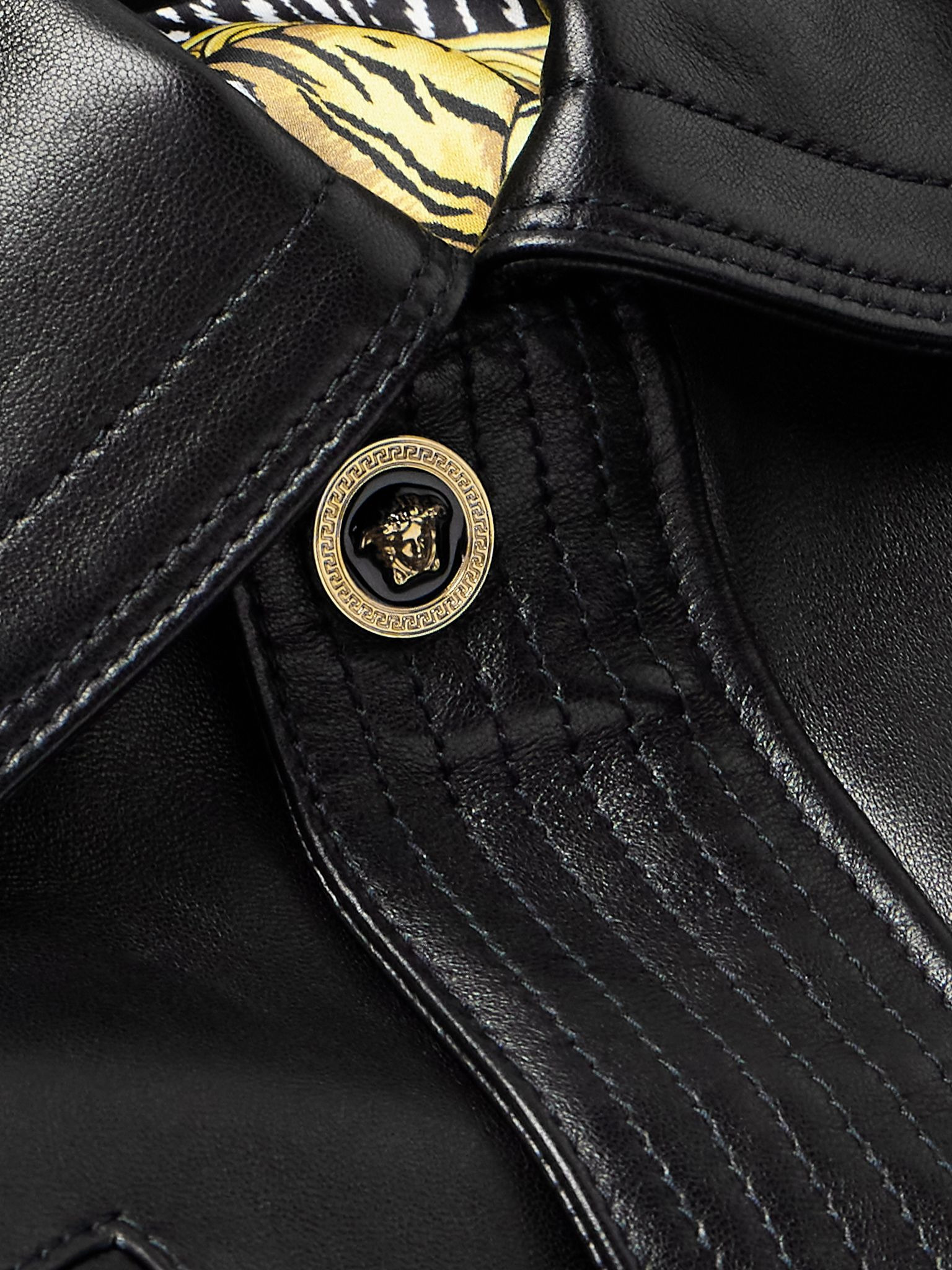 Leather Bomber Jacket Black - 5