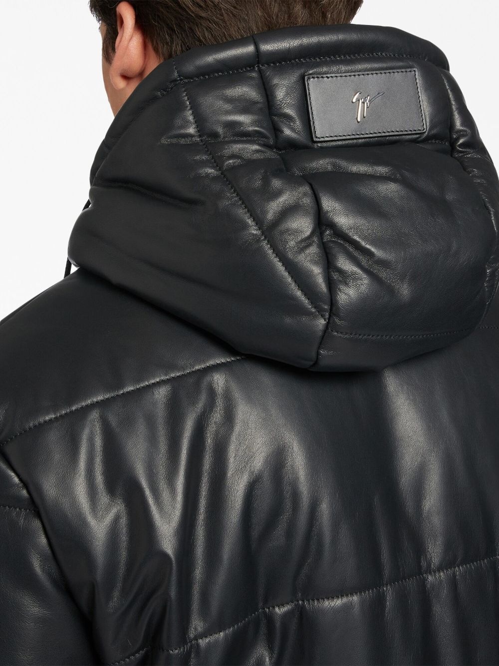 drawstring-hood leather puffer jacket - 5