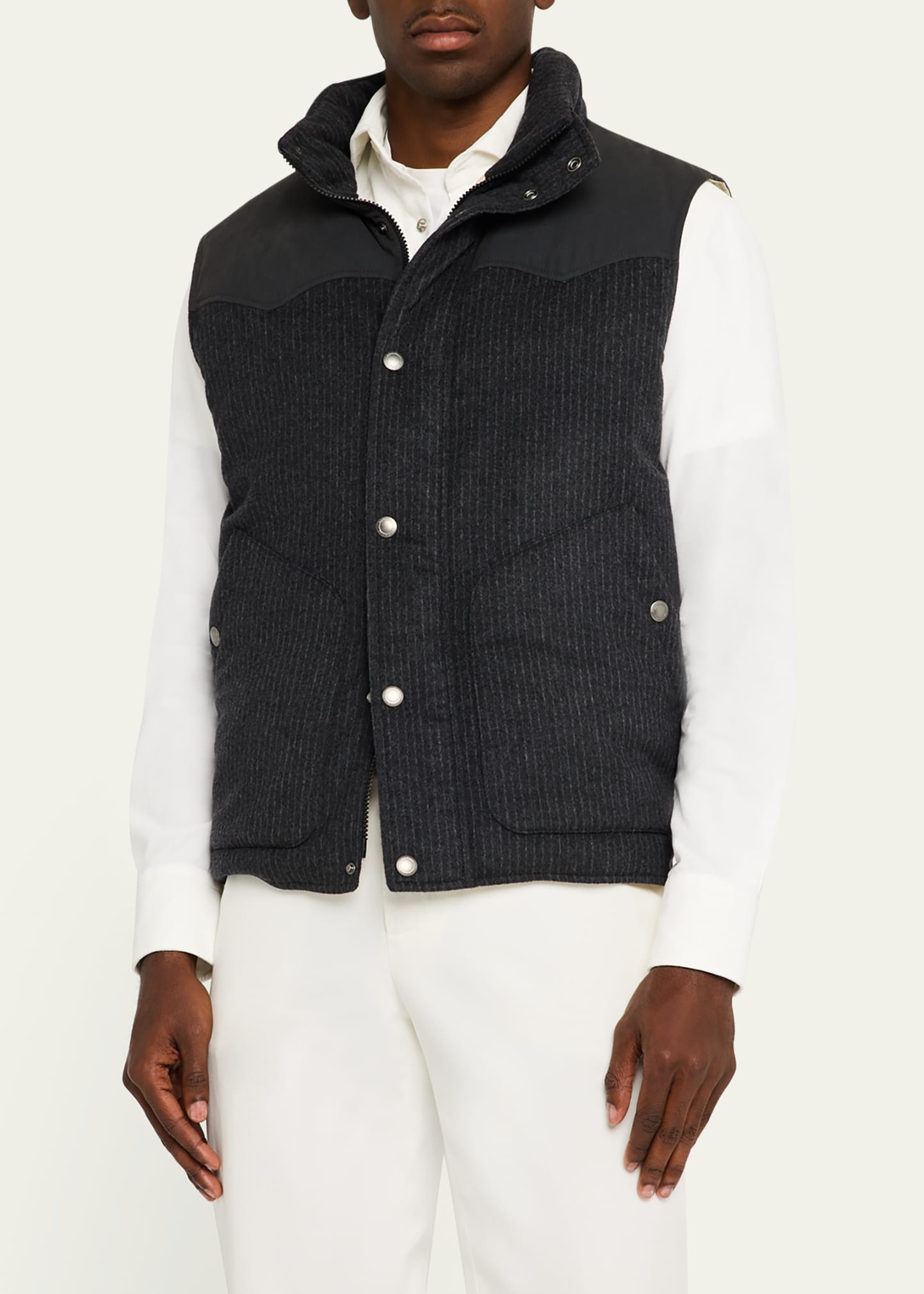 Men's Mixed Media Snap-Front Down Vest - 4