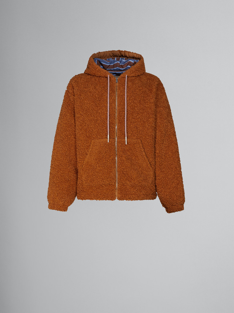 BROWN TEDDY JACKET WITH LOGO DRAWSTRING 1
