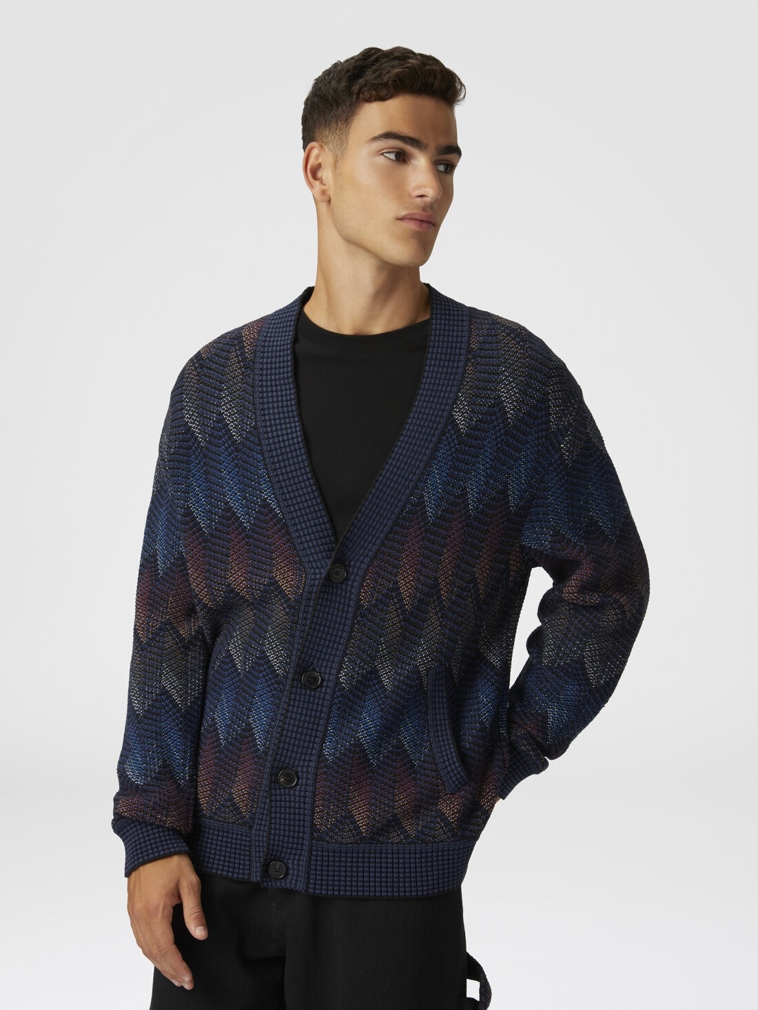 Gradient chevron cotton blend cardigan with pockets - 4