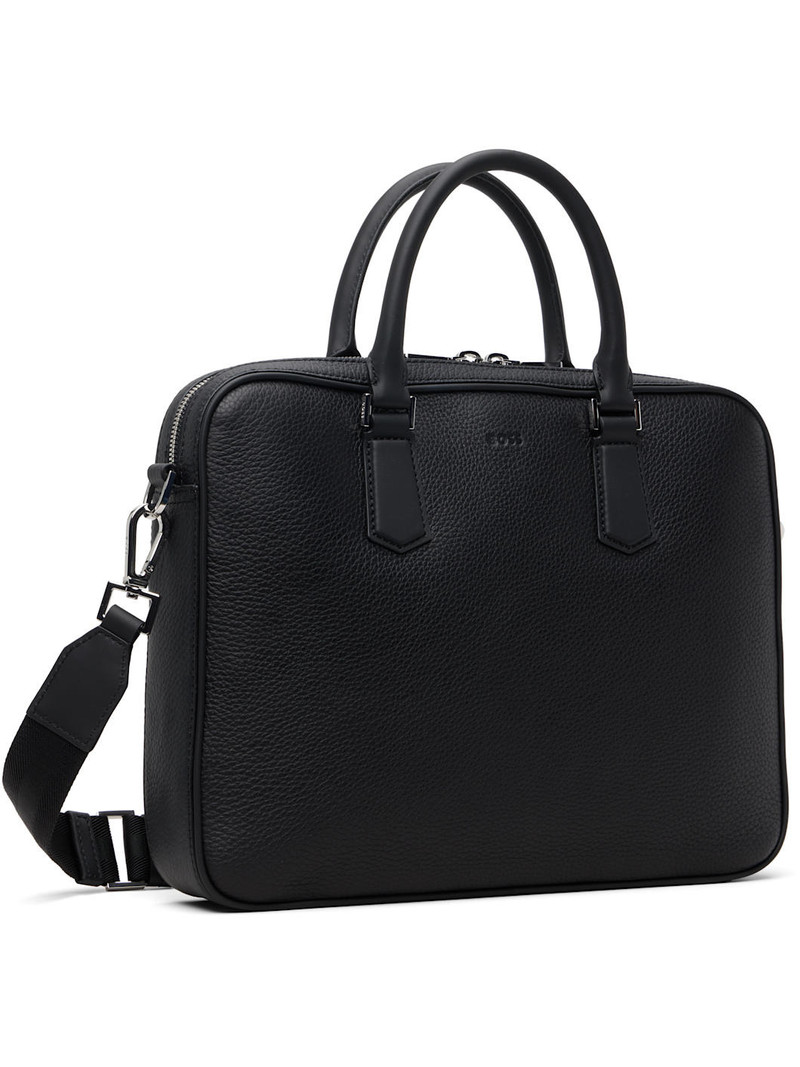 BOSS Black Leather Embossed-Logo Document Briefcase outlook