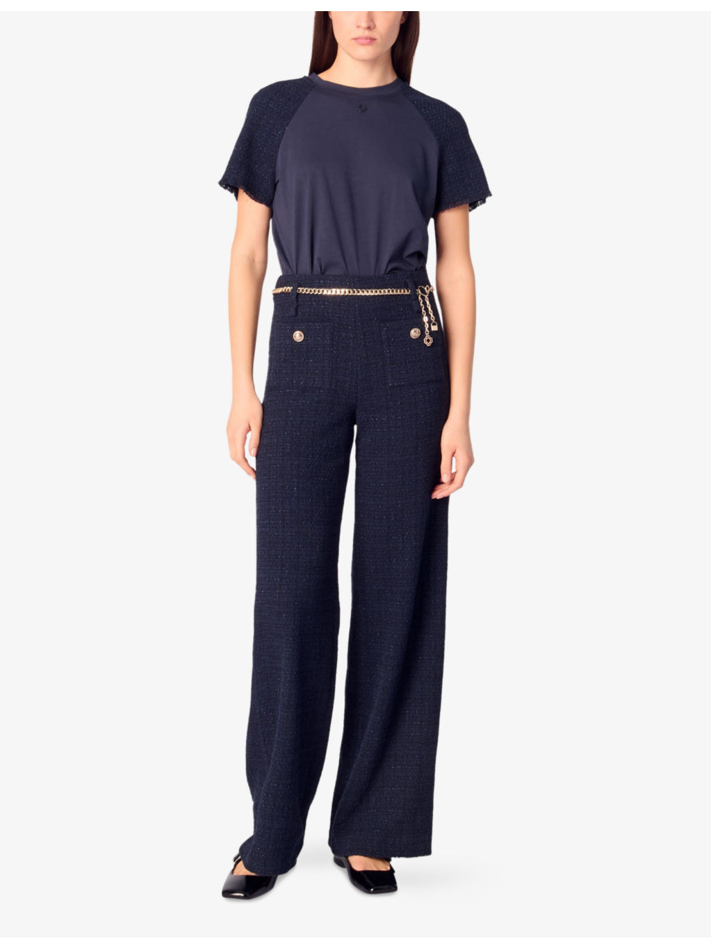Patch-pocket high-rise wide-leg tweed trousers - 2